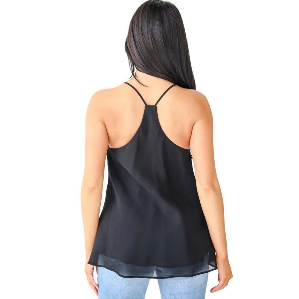 FOR SIENNA Black Spaghetti Strap V Neck Chiffon Camisole Tank‎ Top Size L - Picture 3 of 4